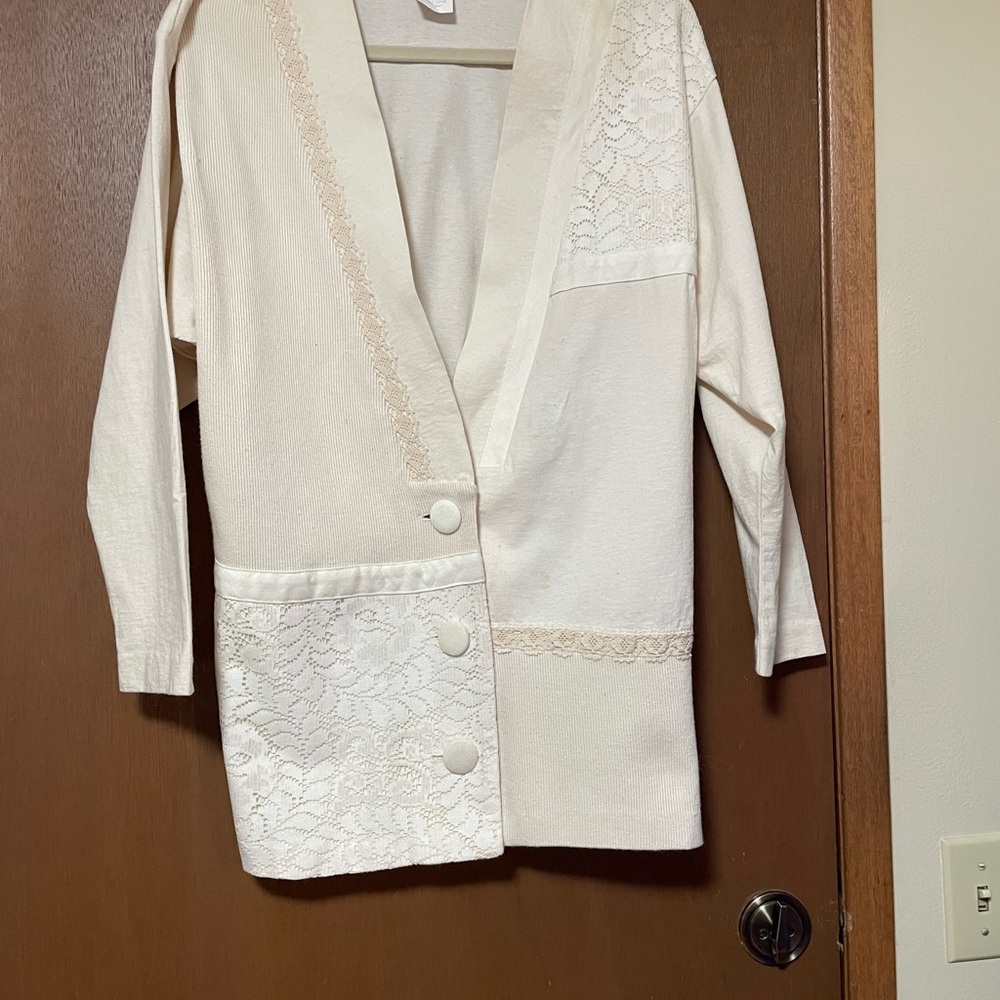 Cream Lace-Accent Cardigan